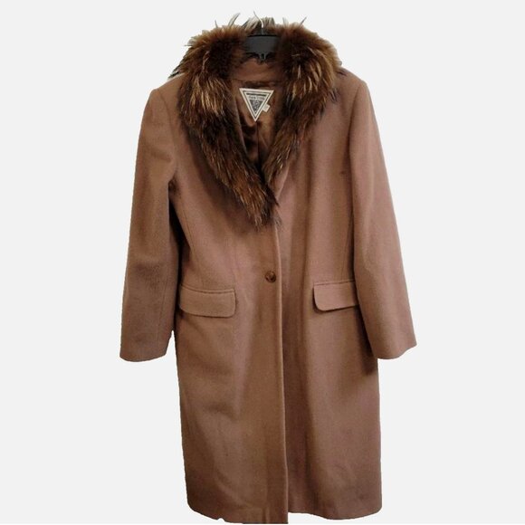 Vintage USA MARVIN RICHARDS 100% Lambswool with Fox Fur Trim Size 12 Penny Lane - Picture 1 of 9